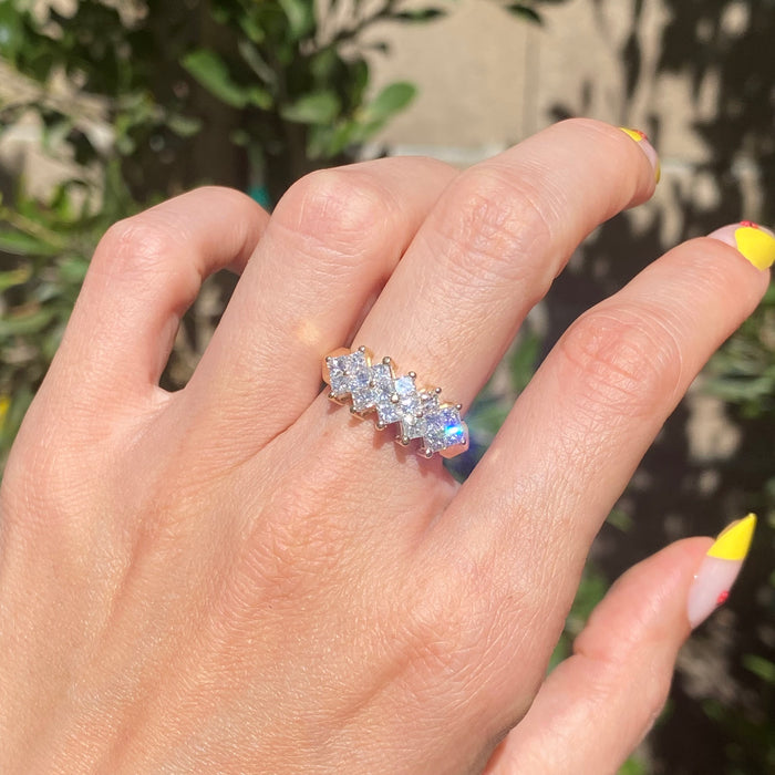 Vintage 14K Gold Princess Cut Diamond Cluster Ring – 1.50 TCW – Size 6.25