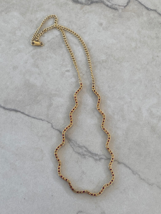 14K Gold Ruby & Diamond Wavy Necklace – 5 TCW