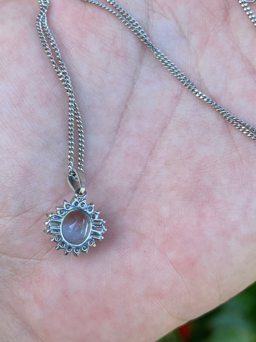 Platinum ballerina aquamarine and diamond pendant with curb chain 15.75”