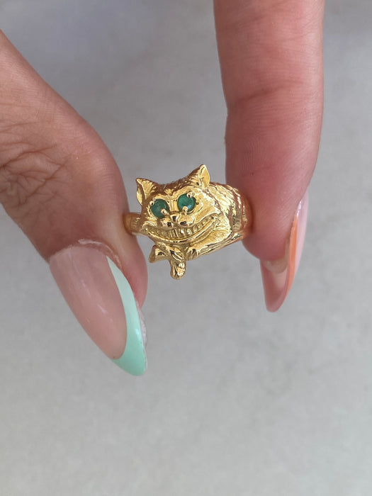 Vintage 18K Emerald Cheshire Cat Ring