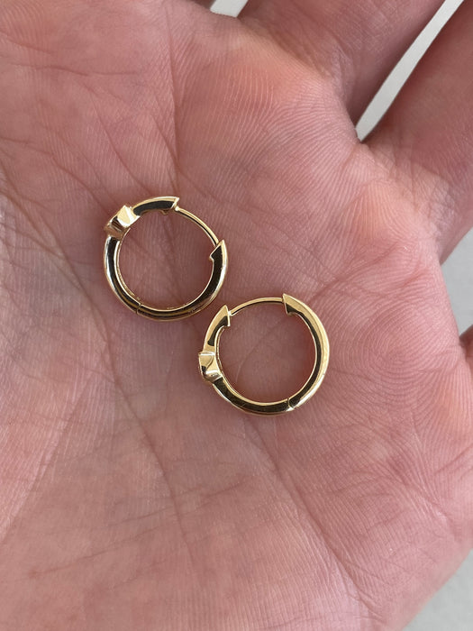 14k Gold Huggie Earrings with Bezel-Set Diamond – 0.10 CTW
