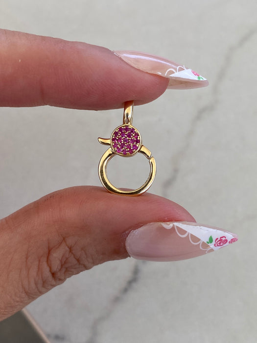 14K Gold Double-Sided Ruby Lobster Clasp Charm Connector