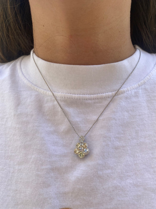 Vintage Platinum Bead Necklace with Articulated Natural Diamond Flower Charm