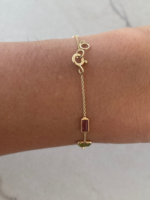 14K Gold Multicolor Tourmaline Station Bracelet