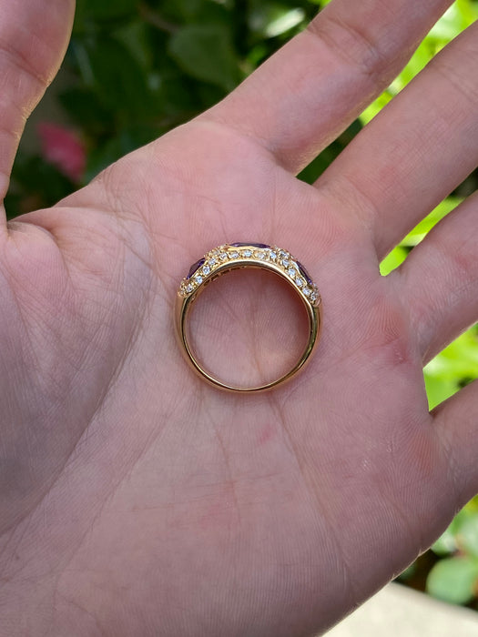 Vintage 18K Gold Amethyst Heart Ring with Diamond Accents – Size 7