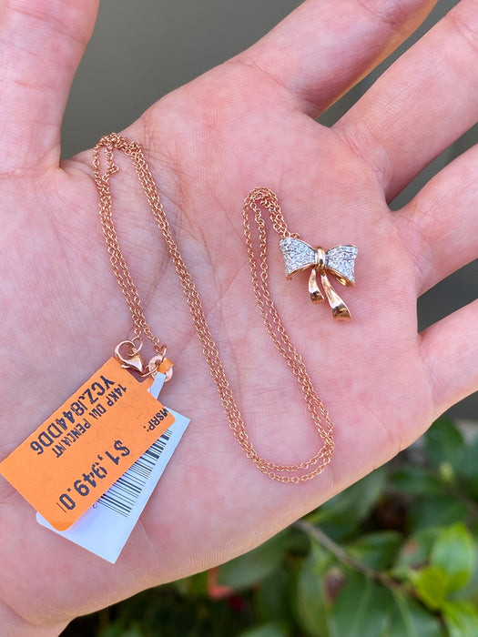 14k rose gold diamond bow necklace