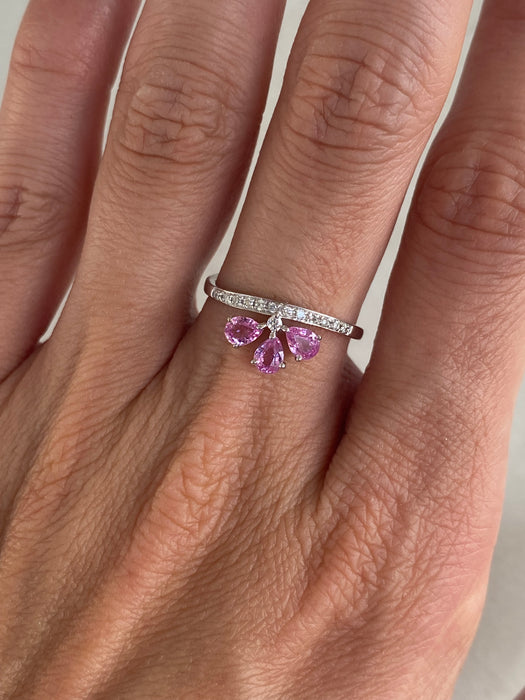 Vintage 18K White Gold Pink Sapphire & Diamond Crown Ring