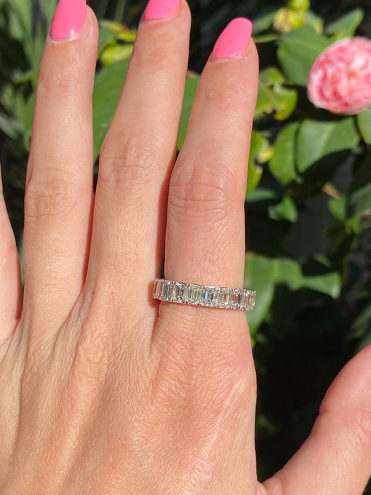 14k white gold emerald cut diamond eternity ring size 7