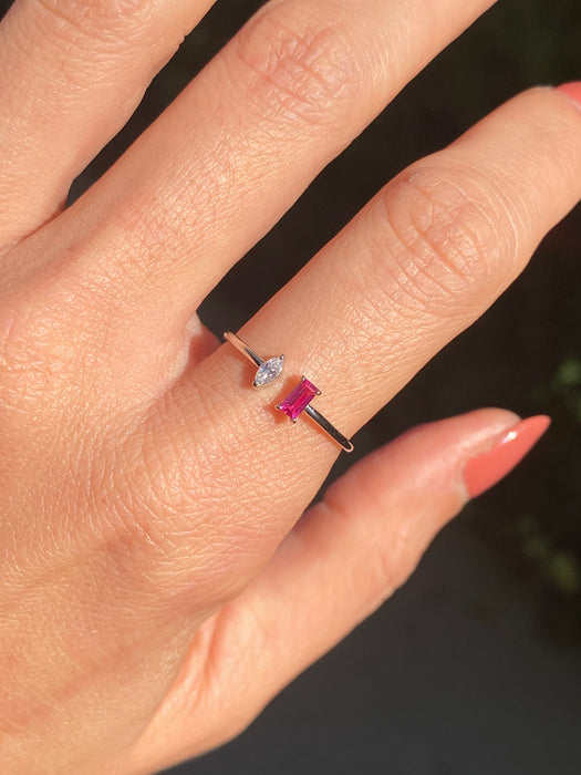 Platinum 900 diamond ruby ring size 6.25