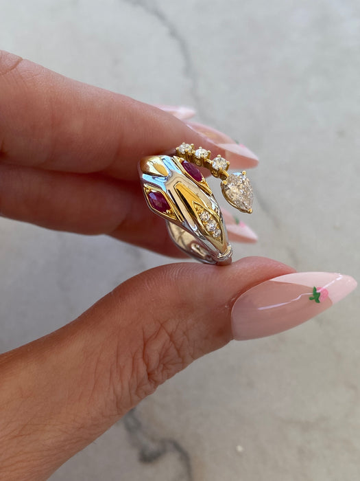 18K Two-Tone Natural Ruby & Diamond Snake Wrap Ring