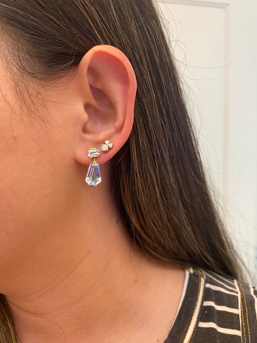 18K Gold Geometric Blue Topaz Dangle Earrings – 9.4ct