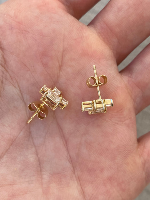 14K Gold Emerald Cut Lab Diamond Cluster Stud Earrings – 1.25 CTW