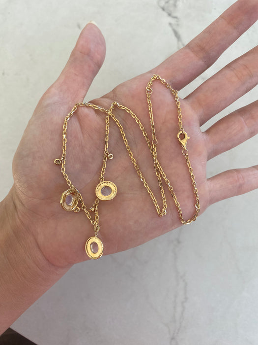 14K Gold Natural Moonstone & Diamond Biker Chain Necklace