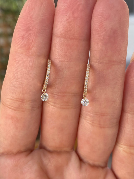 14K Gold Lab Diamond Dangling Huggie Earrings