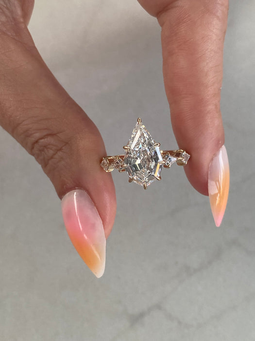 14K 3.51 TCW Step-Cut Pear Lab Diamond Ring