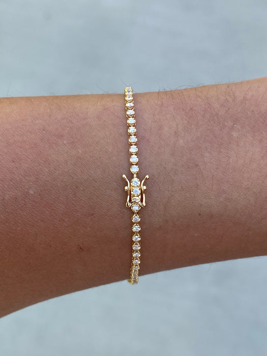Vintage 18K Gold Natural Diamond Tennis Bracelet 1.00 TCW