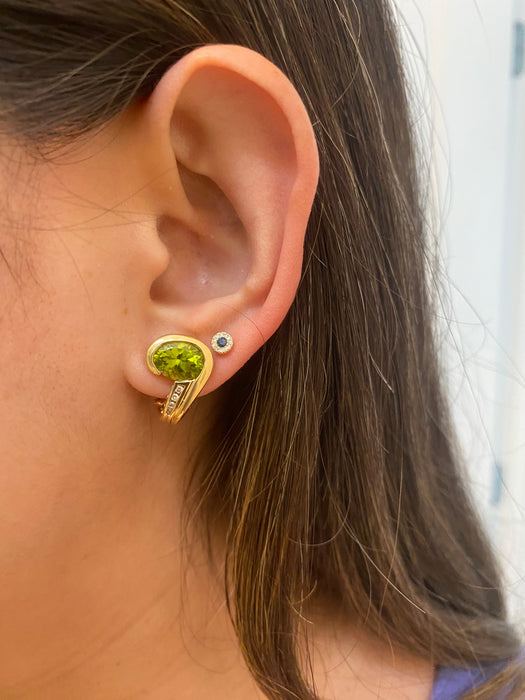 14k peridot and diamond omega back earrings