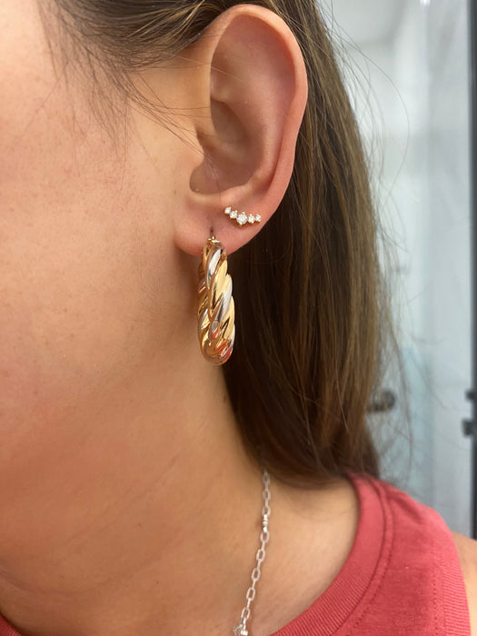 Vintage 14K Rose & White Gold Twist Hoop Earrings