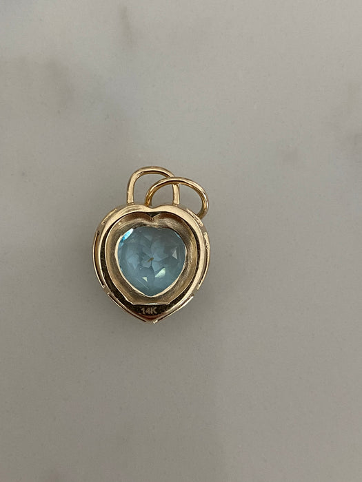 14K Gold Blue Topaz Heart Charm
