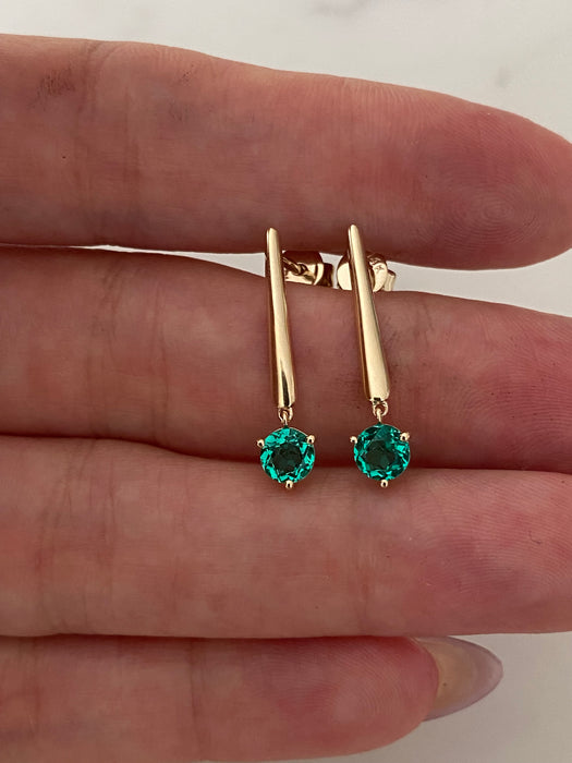 14K Gold Lab Emerald Dangle Earrings