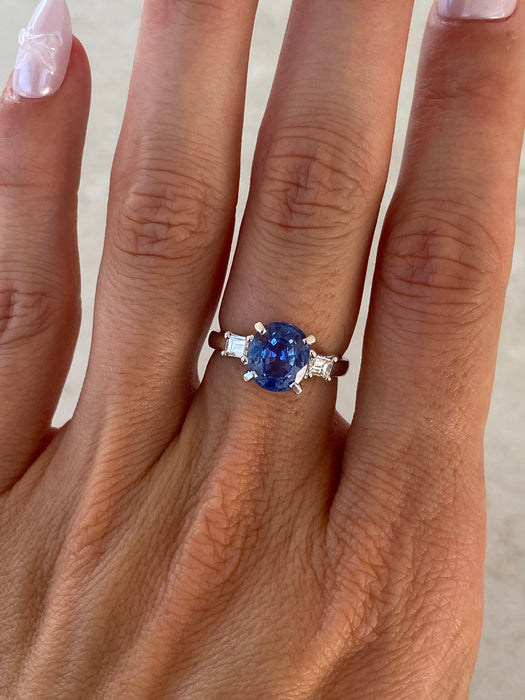 Vintage Platinum Blue Sapphire & Diamond Ring