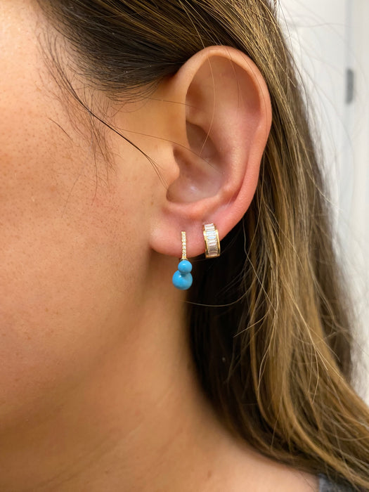 14K Gold Turquoise & Diamond Huggie Earrings – 3.75 CT Turquoise