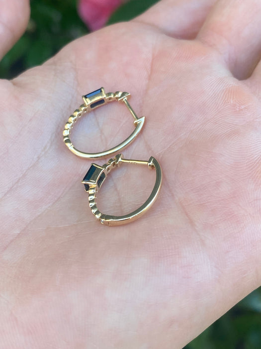 14k blue sapphire diamond huggie earrings