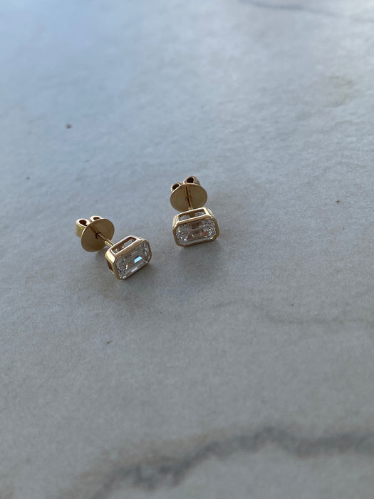 14K Gold Bezel-Set Emerald-Cut Lab Diamond Stud Earrings – 1.04 TCW- IGI