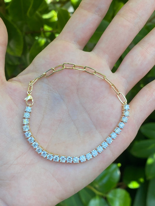 14k half 4 carat lab diamond paperclip bracelet 7.25”