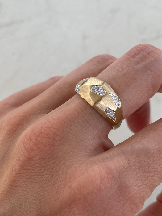 14K Gold Brushed Diamond Dome Ring Size 7