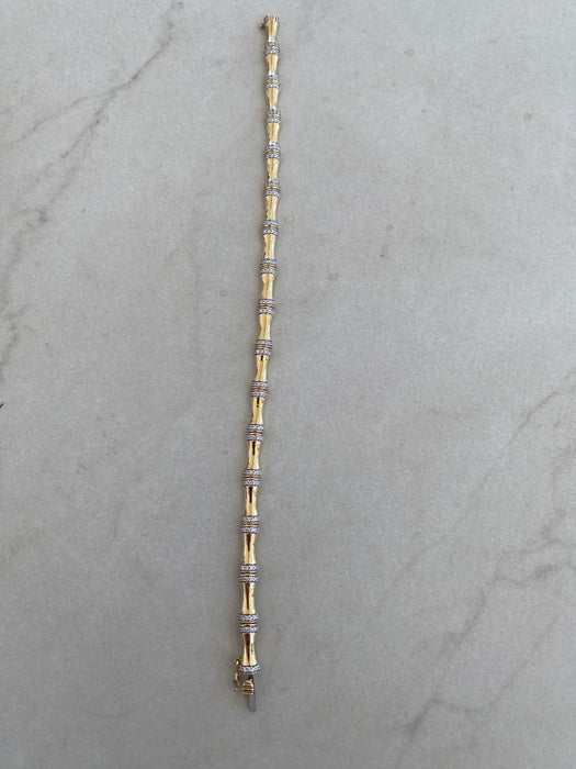 Vintage 14K Gold Bamboo Diamond Link Bracelet