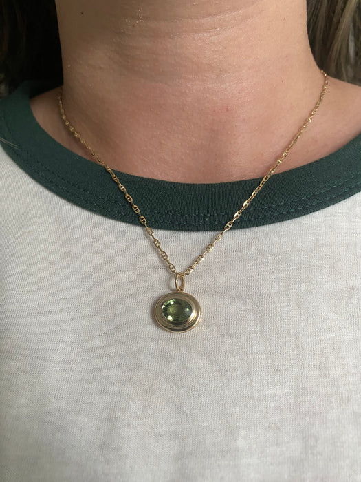 14K Green Tourmaline Double Bezel Pendant — Panzii Exclusive
