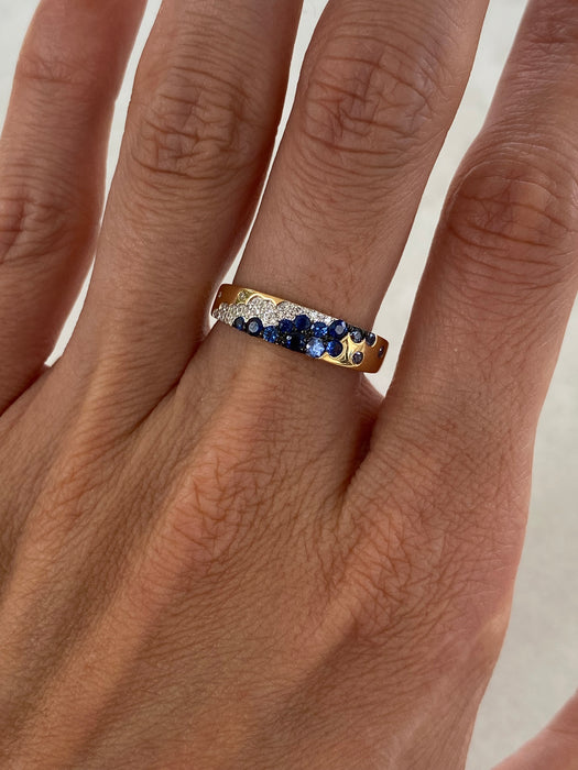 14K Blue Sapphire & Diamond Flush Set Ring
