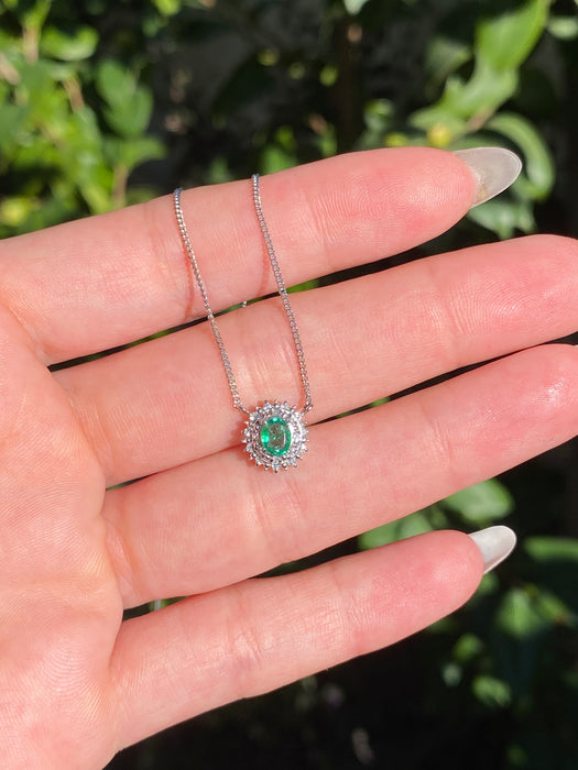 Platinum 850 emerald diamond curb necklace