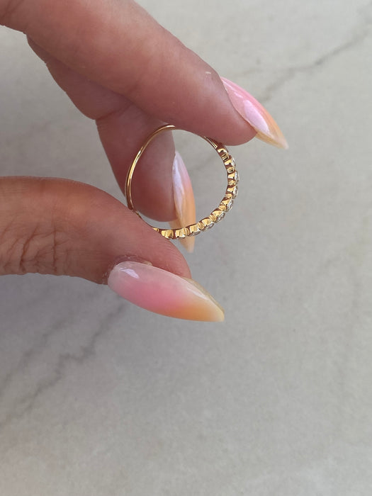 14K Gold Curved Lab Diamond Bezel Band Ring