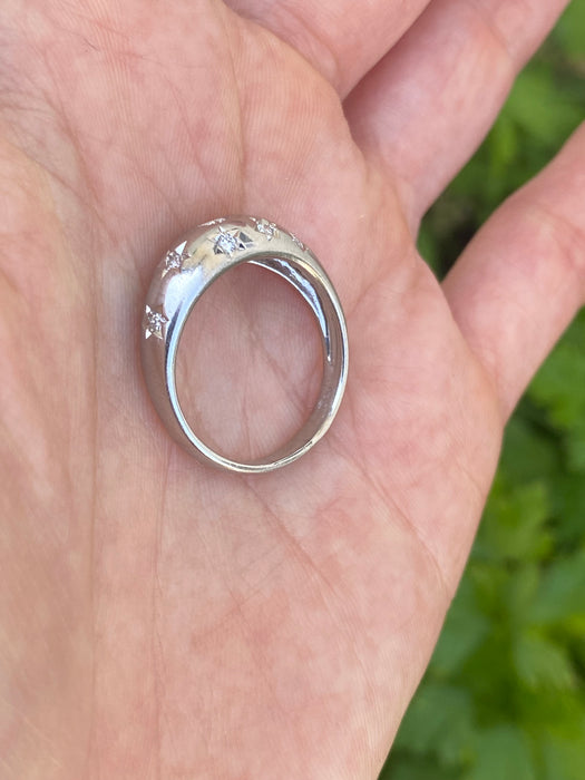 Vintage Platinum 900 Diamond Star Bombe Ring Size 7.5