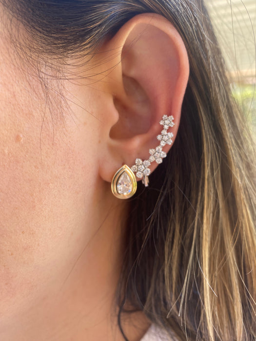 Vintage 14K White Gold Natural Diamond Flower Ear Climbers