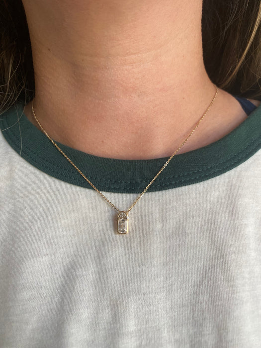 14K 1.2 TCW Bezel-Set Emerald Cut & Half Moon Lab Diamond Necklace