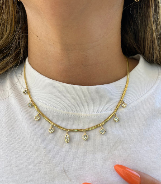 14K Gold 2 Carat Lab Diamond Station Snake Chain Necklace
