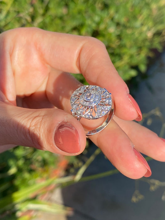 18k white gold art deco rose cut diamond ring size 6