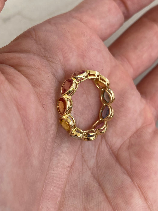 14K Gold 4.18 Carat  Sapphire Rainbow Eternity Ring Size 6