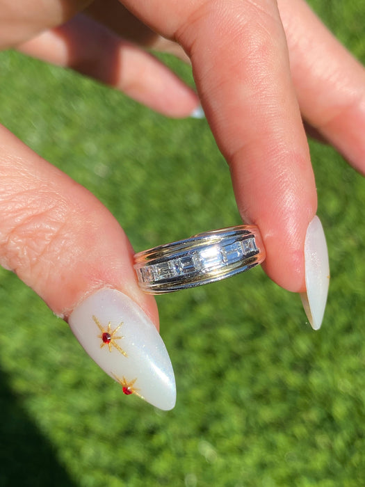 Vintage Platinum & 18k Gold Emerald-Cut Diamond Ring