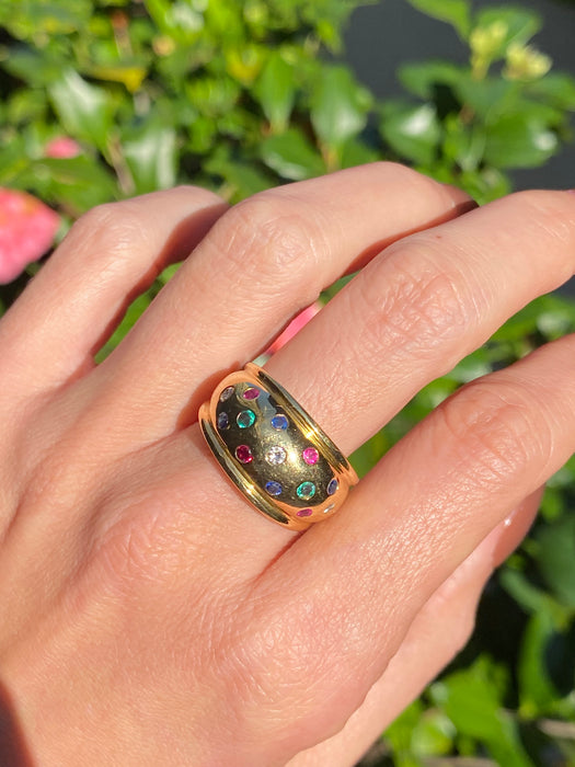 Vintage 18K Gold Multi-Gem Bombe Ring