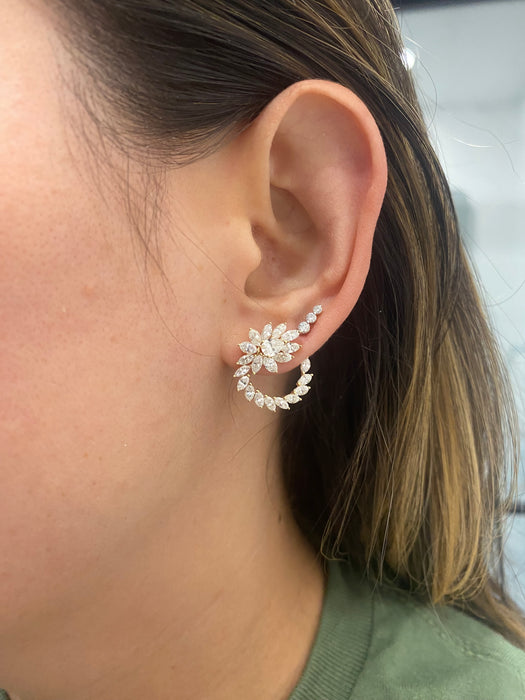Vintage 18K Gold 3.3TCW Marquise Pear Circle Diamond Earrings