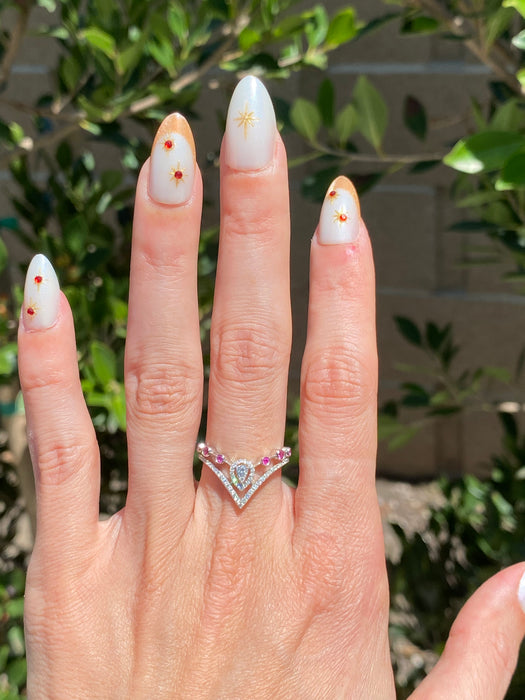 Vintage 18K White Gold Ruby & Diamond Chevron Ring