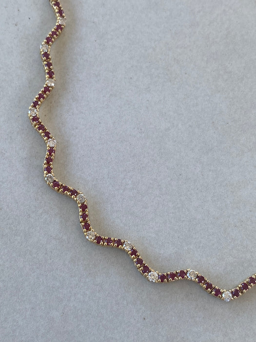 14K Gold Ruby & Diamond Wavy Necklace – 5 TCW