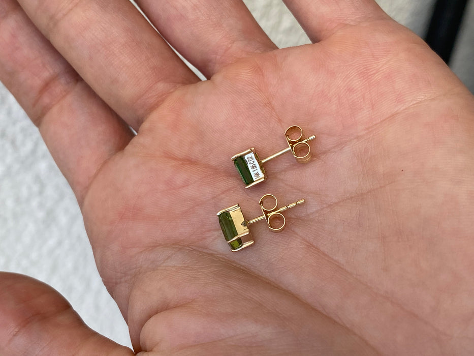 14k baguette green tourmaline stud earrings