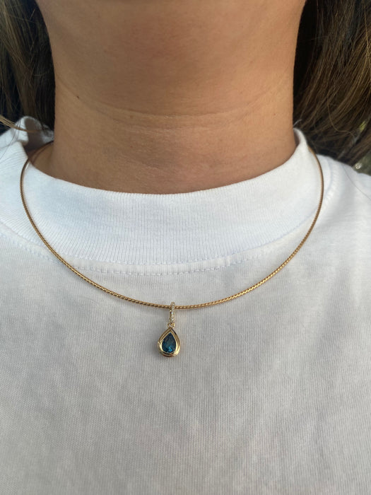 14K Gold London Blue Topaz & Diamond Pear Charm