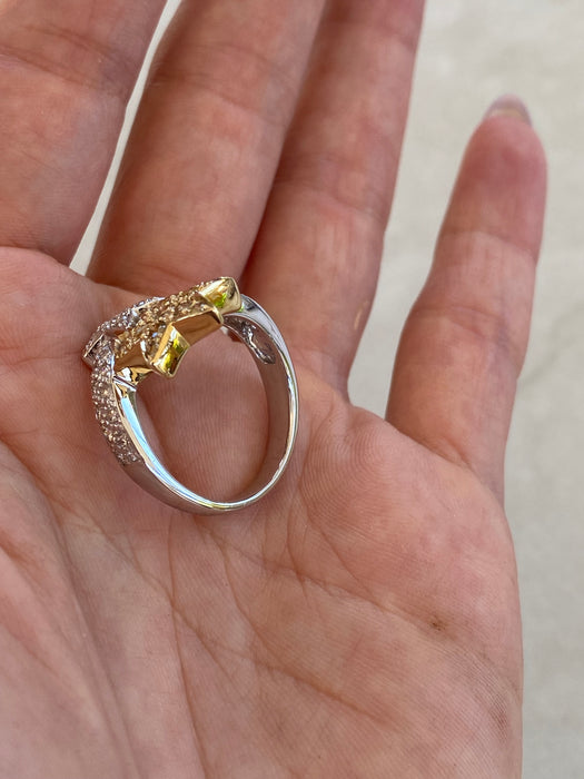 Vintage 18K Two-Tone Gold Diamond Star Bypass Ring