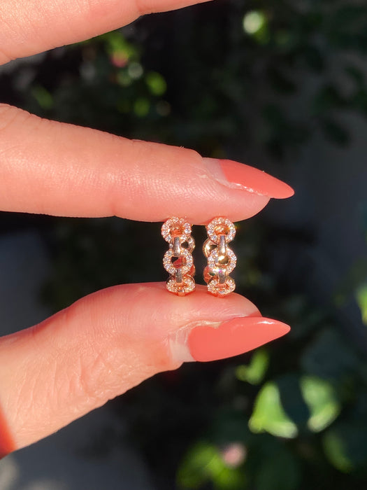 14k rose gold diamond huggie earrings